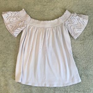 Express One Eleven Baby Blue Eyelet Off Shoulder